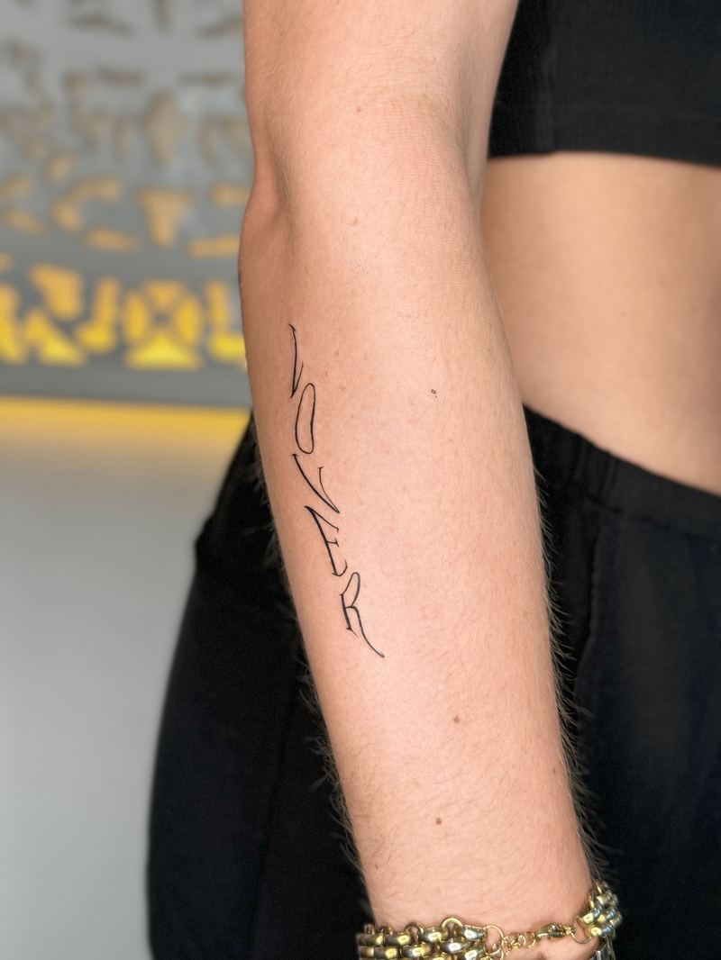 Fine Line Lettering Tattoo - LOVER